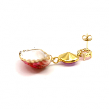 Ekaterini earrings sunrise shells, pink Swarovski crystals and with gold accents, back